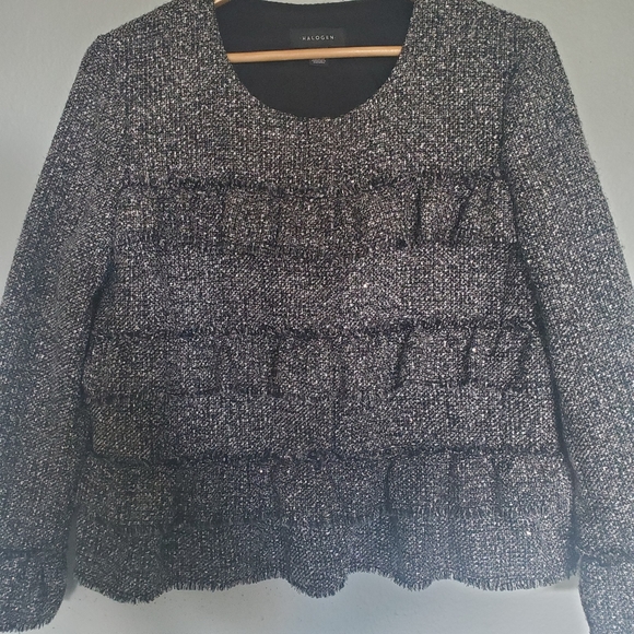 Halogen Ruffle Detail Tweed Jacket size Petite Large - Picture 5 of 13